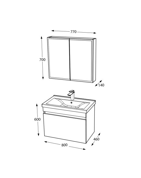 Ensemble de meubles de salle de bain (2 pièces) Bellezza 80 latté - 77x70x14cm