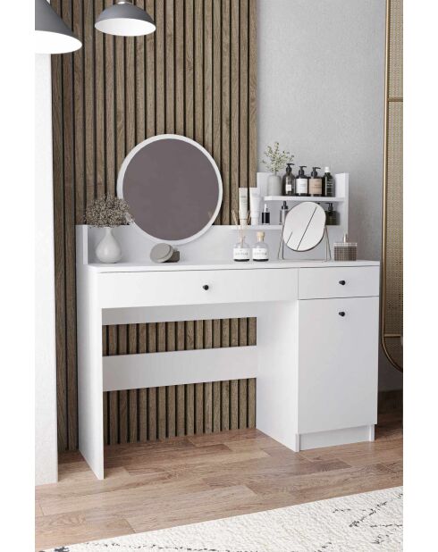 Table de maquillage Harmony 2 Round blanche - 124x135x40 cm