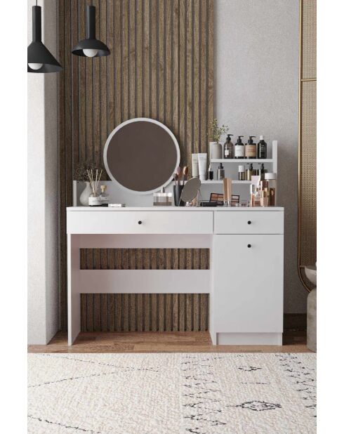 Table de maquillage Harmony 2 Round blanche - 124x135x40 cm
