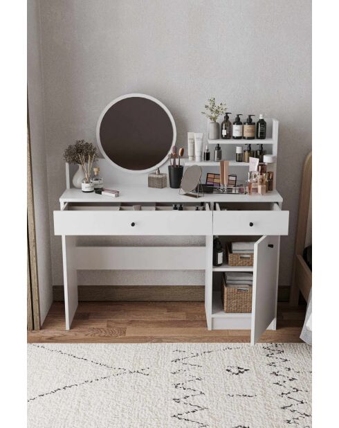 Table de maquillage Harmony 2 Round blanche - 124x135x40 cm