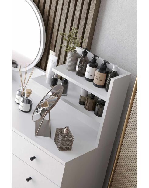 Table de maquillage Harmony 2 Round blanche - 124x135x40 cm