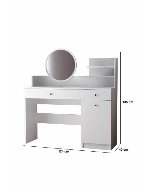 Table de maquillage Harmony 2 Round blanche - 124x135x40 cm