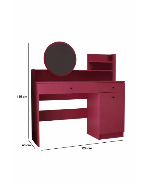 Harmony 2 Runder Schminktisch, Himbeer, 124 x 135 x 40 cm