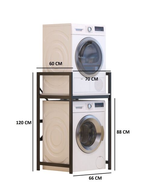 Meuble pour machine à laver C7 blanc/noir - 70x116x60 cm