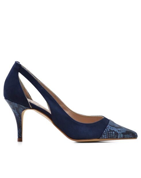 Pumps in pelle di serpente blu marino 14787CU - Tacco: 7,5 cm