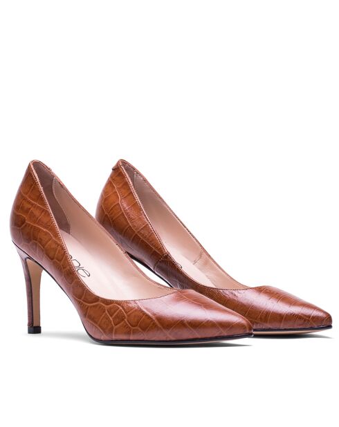 76572 Dumps marroni in pelle di coccodrillo - Tacco: 8 cm