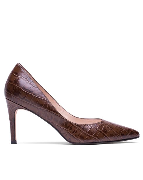 76572 Dumps marroni in pelle di coccodrillo - Tacco: 8 cm