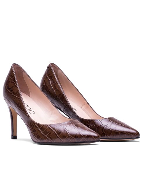 76572 Dumps marroni in pelle di coccodrillo - Tacco: 8 cm