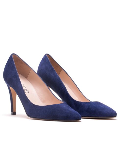 F-4253 Marineblauwe suède pumps - Hak: 7 cm