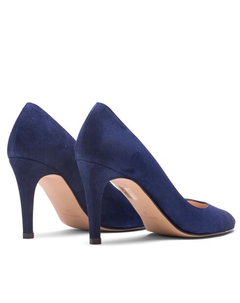 F-4253 Marineblauwe suède pumps - Hak: 7 cm
