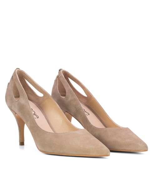 Escarpins 14786 en Daim taupe - Talon : 7cm