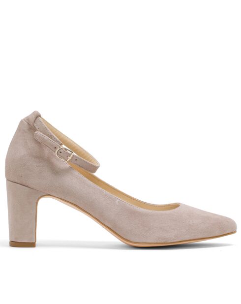 Escarpins 137640 en cuir daim taupe - Talon : 6,5cm