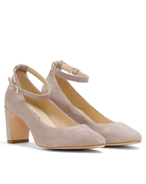 Escarpins 137640 en cuir daim taupe - Talon : 6,5cm