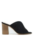 Mules Colette con tacón de gamuza negra, tacón: 8 cm
