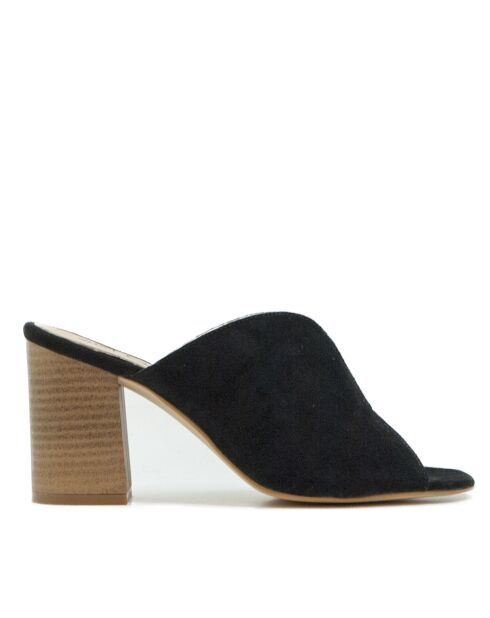 Mules Colette con tacón de gamuza negra, tacón: 8 cm