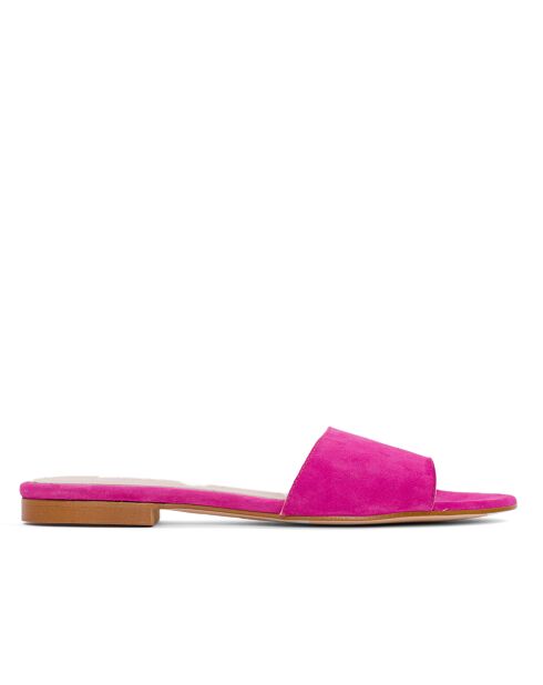 F-2878P fuchsiafarbene Mules aus Veloursleder