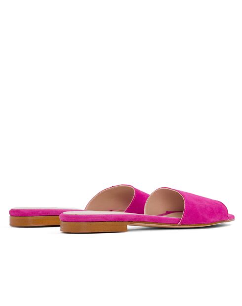 F-2878P fuchsiafarbene Mules aus Veloursleder