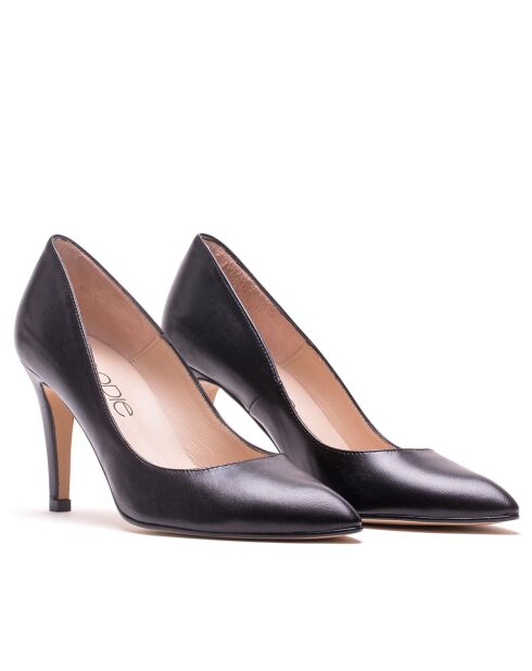 F-4253 zwarte Tibetaanse leren pumps - Hak: 7 cm