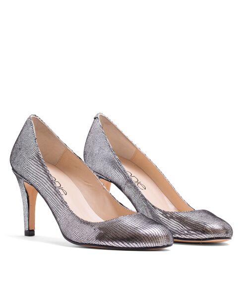 Escarpins 12619 en Cuir Gravée argentés - Talon : 7cm