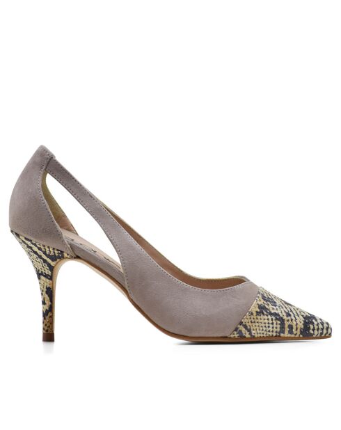 Escarpins 14787CU en Cuir Serpent taupe - Talon : 7,5cm