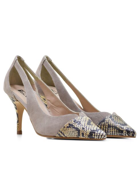 Escarpins 14787CU en Cuir Serpent taupe - Talon : 7,5cm