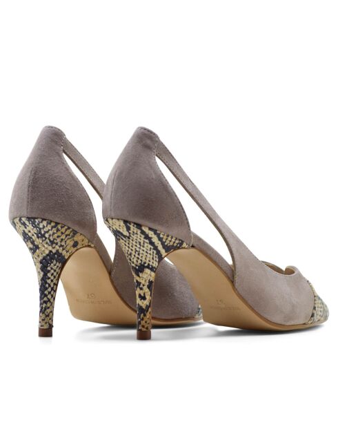 Escarpins 14787CU en Cuir Serpent taupe - Talon : 7,5cm