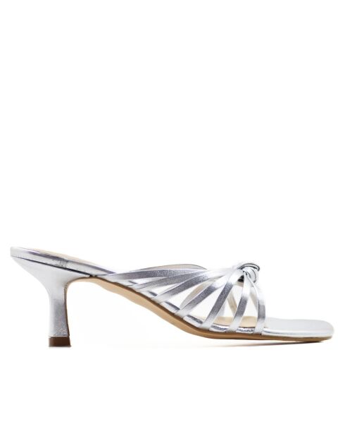 CA-1873 muiltjes met hak van zilverkleurig metallic leer - Hak: 6 cm