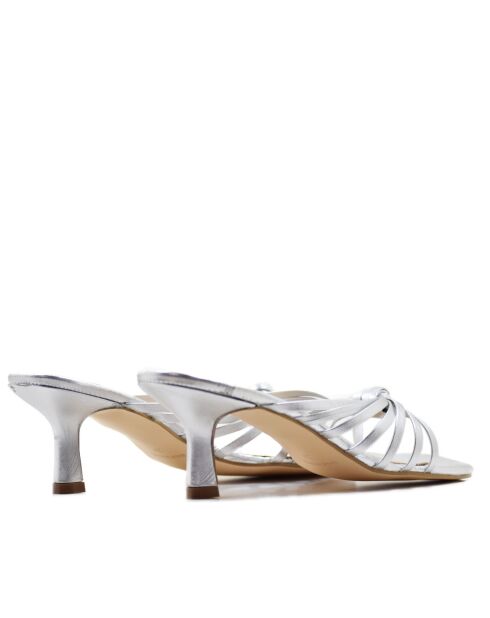 CA-1873 muiltjes met hak van zilverkleurig metallic leer - Hak: 6 cm