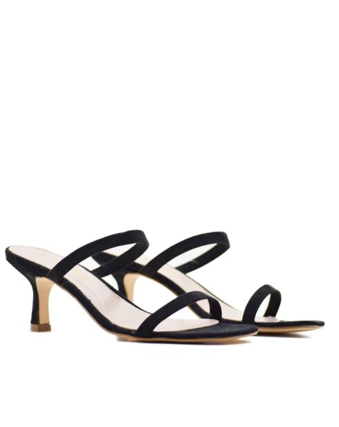 CA-1871 muiltjes met hak van zwart suèdeleer - Hak: 6 cm