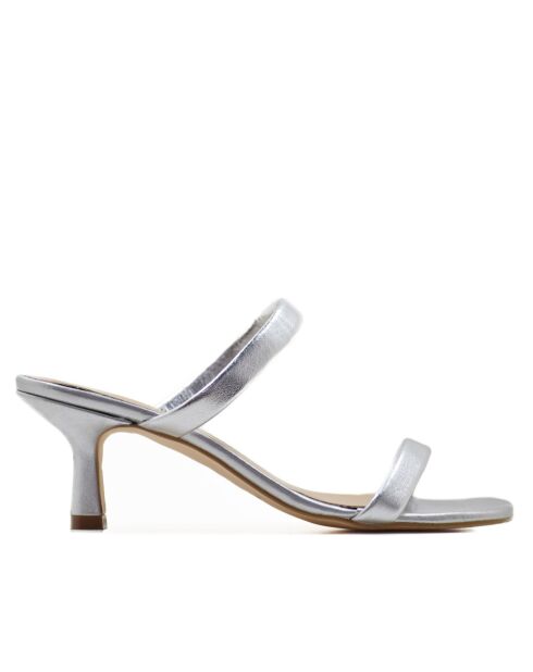 CA-1871 muiltjes met hak van zilverkleurig metallic leer - Hak: 6 cm