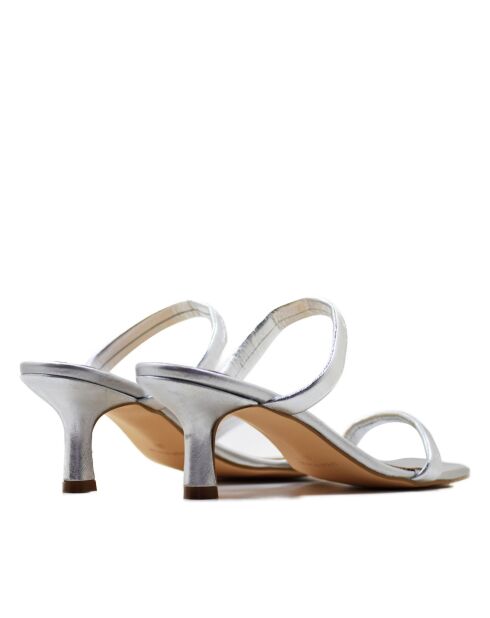 CA-1871 muiltjes met hak van zilverkleurig metallic leer - Hak: 6 cm