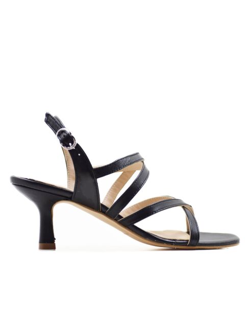 CA-1777 Zwarte mestizo leren sandalen - Hak: 6 cm