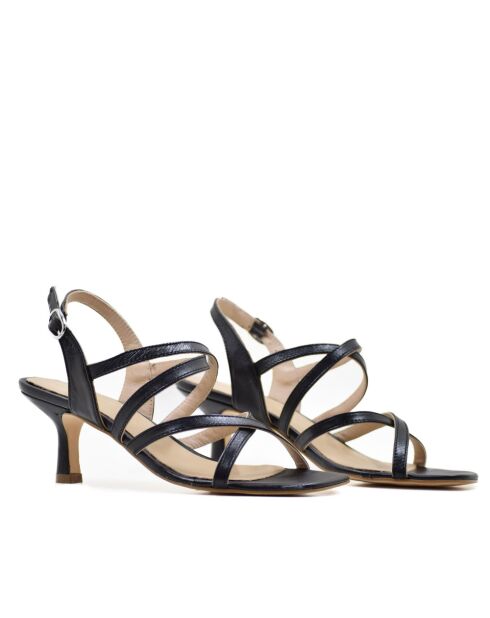 CA-1777 Zwarte mestizo leren sandalen - Hak: 6 cm