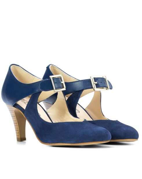 Pumps 26385 in pelle scamosciata/seta blu scuro - Tacco: 8cm