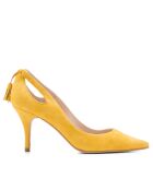 14786 Pumps van mosterdkleurig suède met mesh - Hak: 7 cm