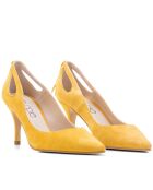 14786 Pumps van mosterdkleurig suède met mesh - Hak: 7 cm