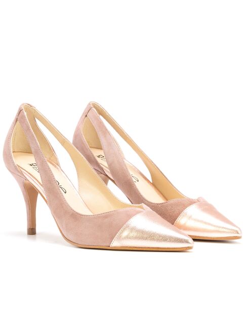 Pumps 14787 in pelle scamosciata metallizzata/color salmone/nude - Tacco: 7cm