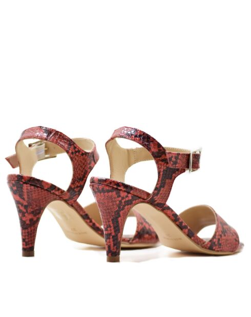 CA-1392 Rote Sandalen aus Schlangenleder, Absatz: 6 cm