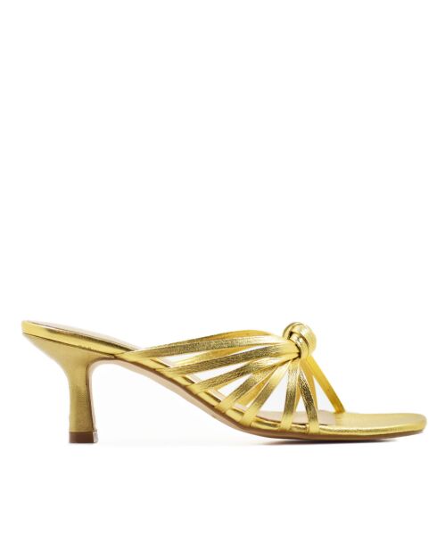 CA-1873 muiltjes in goudkleurig metallic leer met hak - Hak: 6 cm