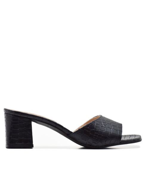 CA-1941 zwarte muiltjes van krokodillenleer met hak - Hak: 7 cm