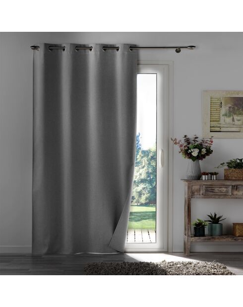 Tenda con occhielli Occuless Grey in chambray oscurante grigio chiaro - 135x260 cm
