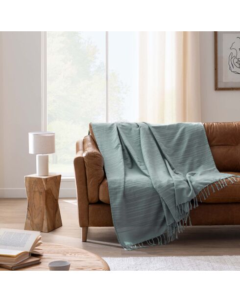 Tela escocesa con flecos Lilia en algodón salvia - 220x240 cm