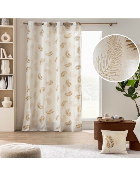 Cortina Isadora con ojales, polialgodón, estampado ocre metalizado, 140 x 240 cm