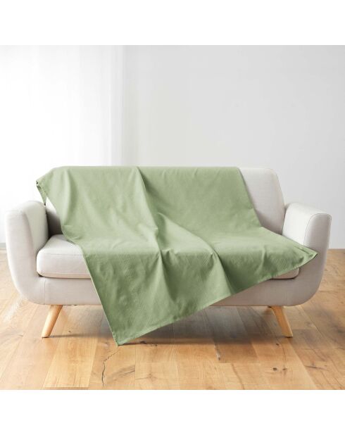 Lucile plaid van polykatoen in effen salie - 180x220 cm