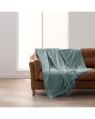 Plaid Lilia con frange in cotone color salvia - 180x220 cm