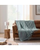 Plaid Lilia con frange in cotone color salvia - 180x220 cm