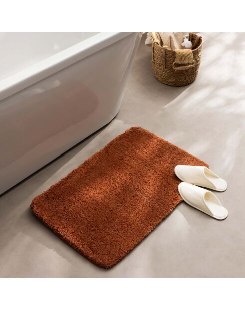 Alfombra de baño de microfibra lisa de terracota Mael, 50 x 80 cm