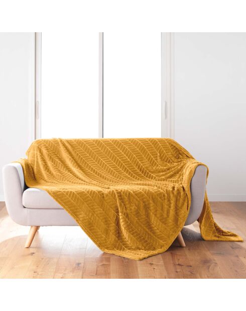 Arya, weiches kariertes Flanellrelief, einfarbig, ocker - 180x220 cm