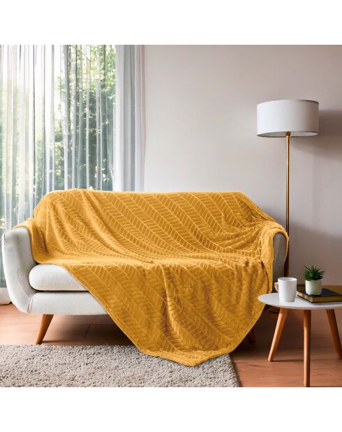 Arya, weiches kariertes Flanellrelief, einfarbig, ocker - 180x220 cm