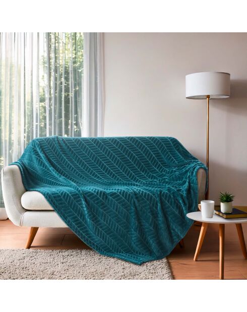 Plaid (180 x 220 cm) Arya blauwgroen, flanellen reliëf